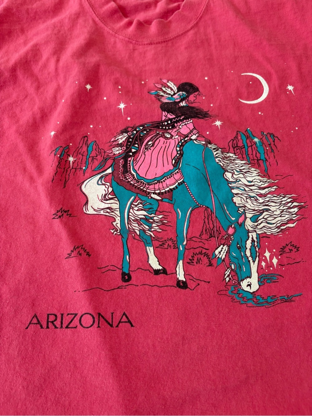 Arizona Western Graphic Tee Turquoise Horse Desert Boho Southwestern Shirt
